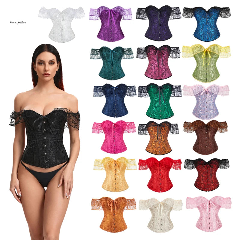Women's Sexy Lingerie Gothic Victorian Lace Halter Satin Jacquard Women Girl Outwear Waist Slimming Overbust Bustier & Corsets
