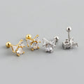 Cute Design 925 Sterling Silver Zircon Bowknot Screw Stud Earrings S925 Girl Women