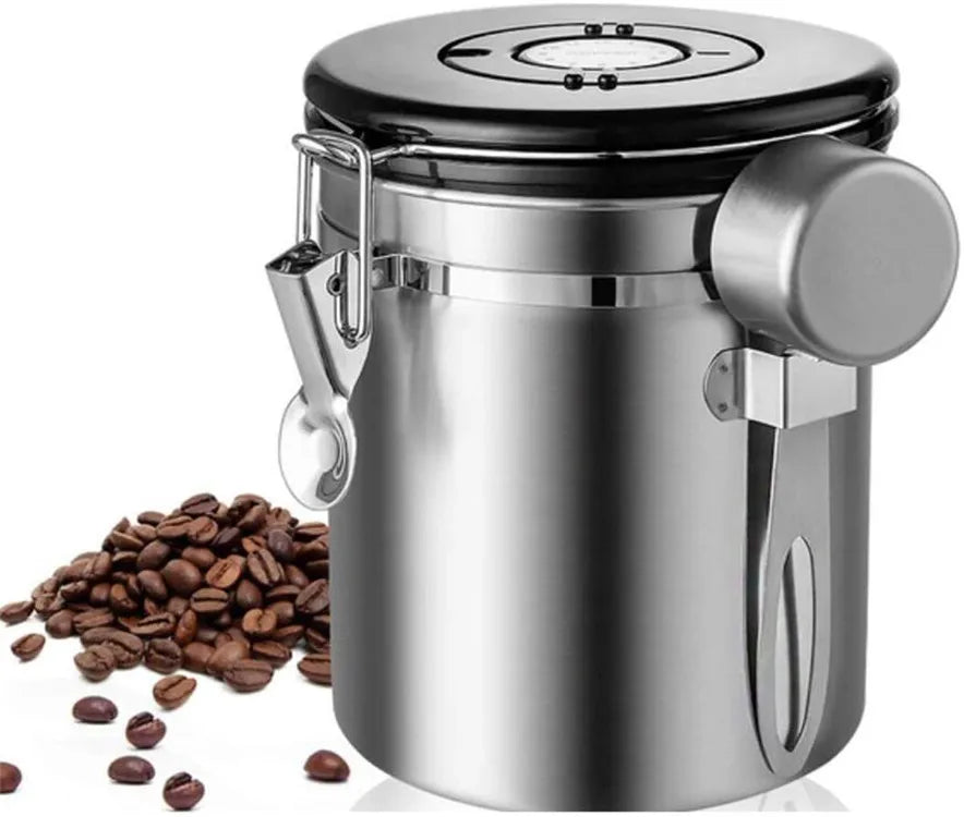 Large Capacity Coffee Food Canister Food Jars Kitchen Container Minimalist Kitchen Storage Round Manual Airtight Stainless Steel