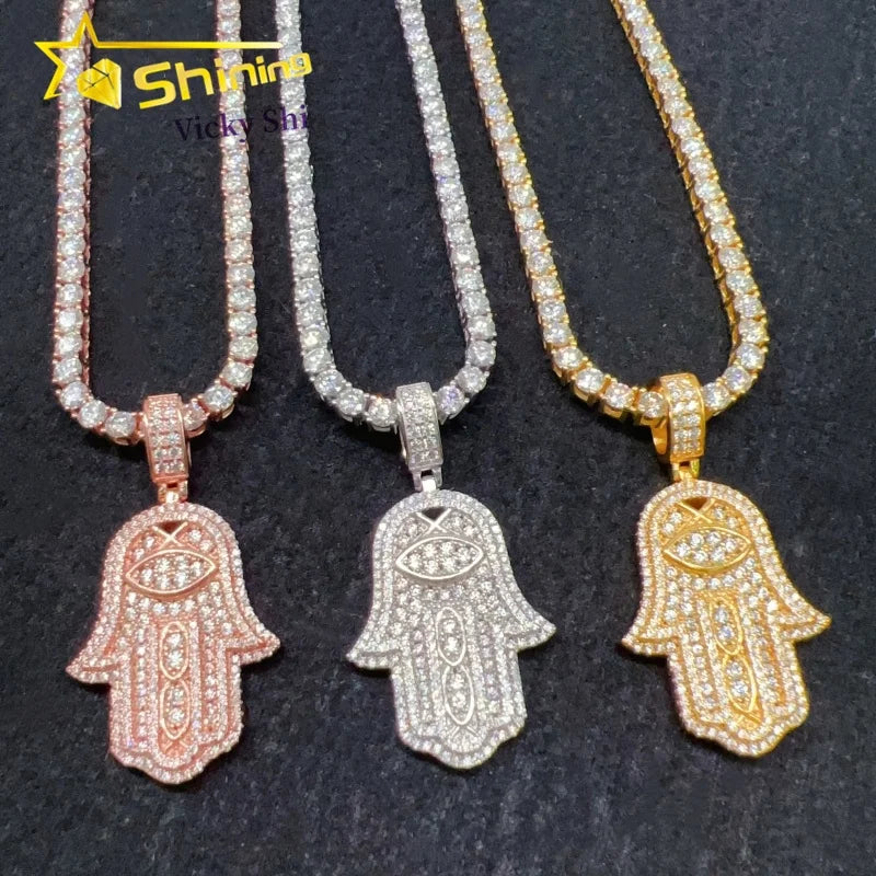 Hip Hop Jewelry Pass Diamond Tester Iced Out Hamsa Moissaite Pendant Men 925 Sterling Silver Fashion Pendants Charms