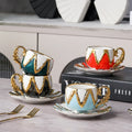 Porcelain Espresso Cup Set Design Arabic 100Ml Espresso Ceramic Reusable Golden Rim Coffee Cups With Saucers Set