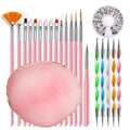 TAMAX NAK019 Nail Art Kits with 5pcs Dotting Pens 15PCS NAIL BRUSH 1 Rhinestone Crystal Color Tray Manicure Tools Set