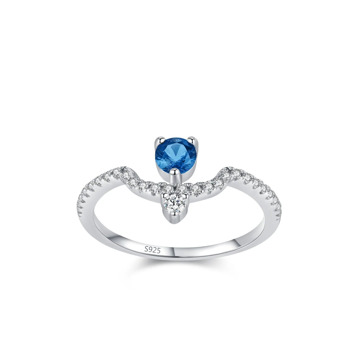 Vintage 925 Sterling Silver Fine Ring Simulated Sapphire Geometric Zirconia Trendy Eternity Wedding Anniversary Party Engagement