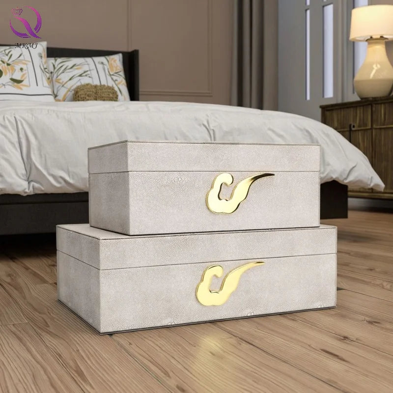 Light Luxury Minimalist Beige Leather Jewelry Box Modern Home Decor Nordic Style Storage Box for Foyer Office Desktop Decoration