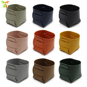 Small PU Leather Office Desk Pen Holder Makeup Brush Cup Holder Storage Bin Basket Tray