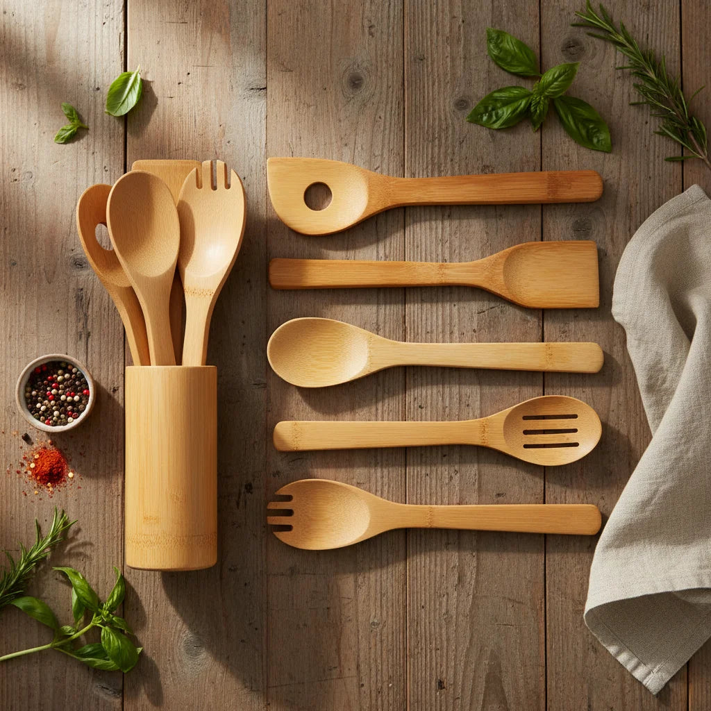 Kitchen Wooden Cooking Utensil Set 30*6cm Bamboo Cooking Utensil Custom LOGO Bamboo Spatula Bamboo Spoons Set