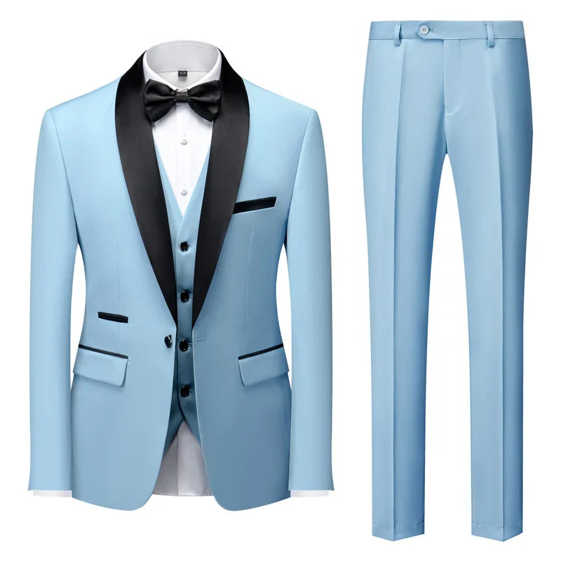 2024  New Grooms Men Wedding Suits  Shawl Lapel Groom Tuxedos Suit for  3 Pieces Suit Vest Pant