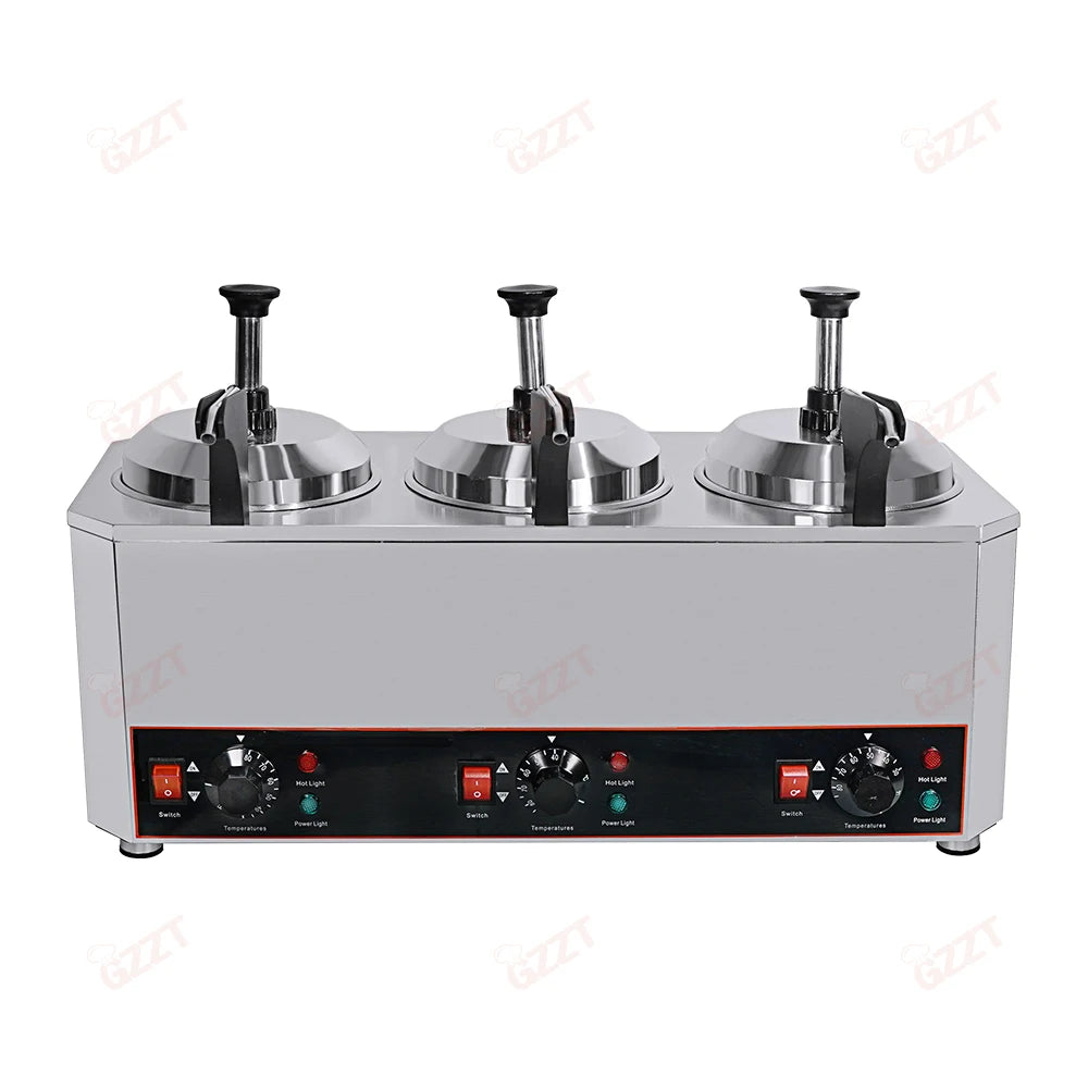 Triple Barrels 6L Hot Nachos Cheese Warmer With Pump Electric Commercial Stainless Steel Sauce Warmer Pump Dispenser Machine