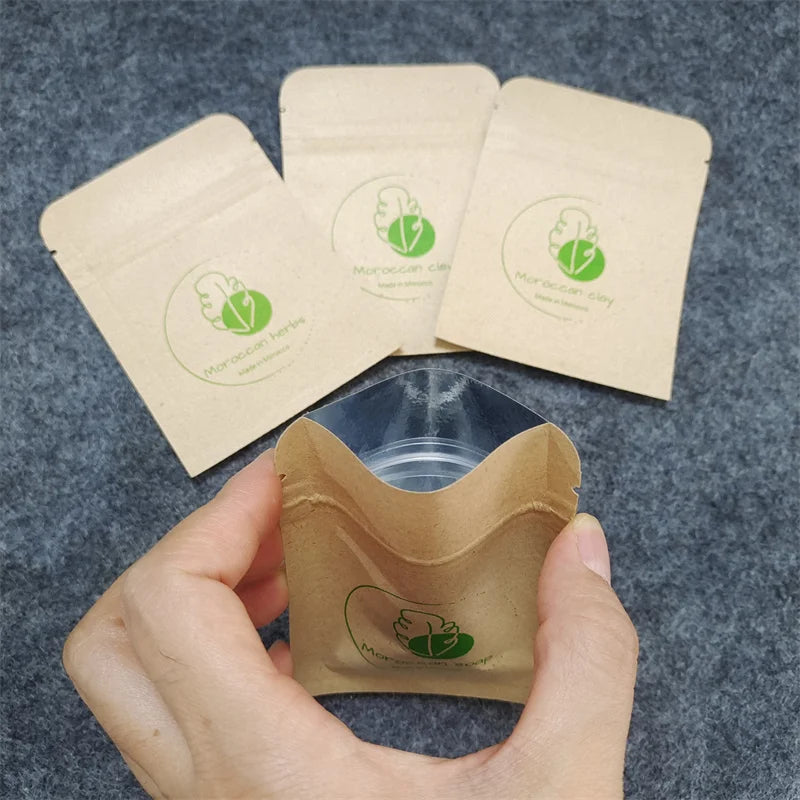 Custom Logo Heat Seal 3 Side Seal Flat Kraft Paper Aluminum Foil Pouch Bag for Tea Sachet Packaging