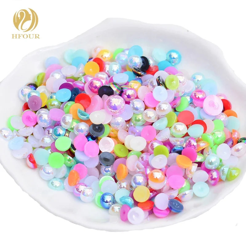 20 Colors ABS Semi-Circle Pearls round Shape Flatback Candy AB for DIY Mobile Phone Case Decoration Loose Rhinestones 6mm 8mm