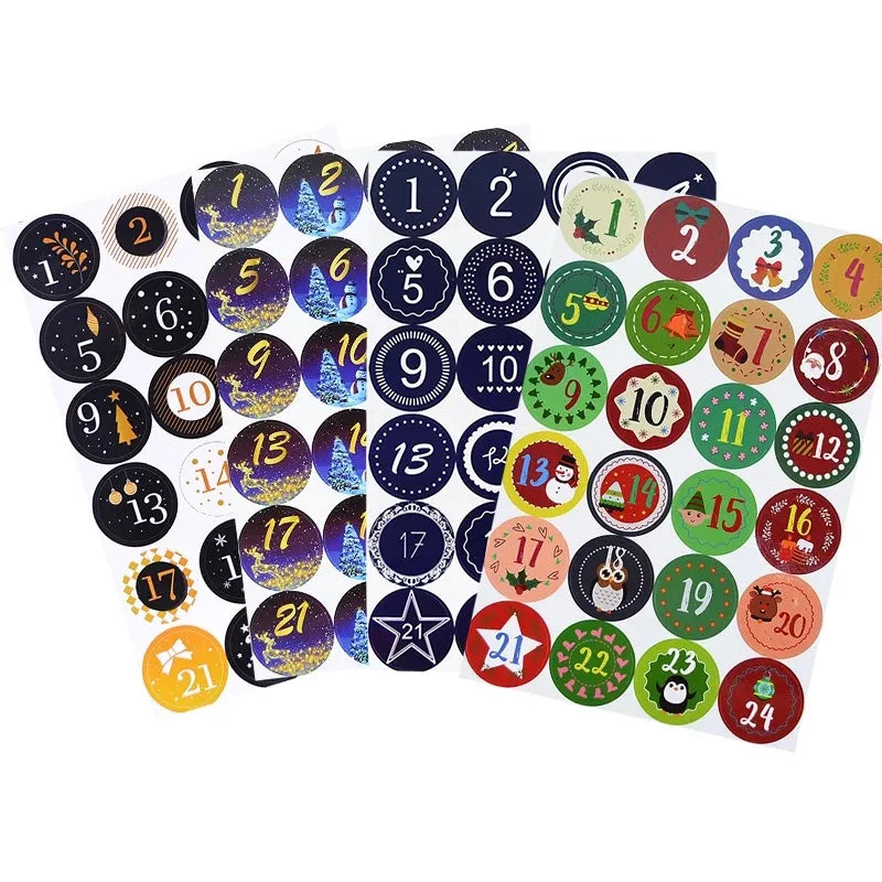 24pcs Modern PVC Sealing Sticker for Christmas Advent Calendar New Year Xmas Candy Bag Gift Box Signature Label Seal Decorations