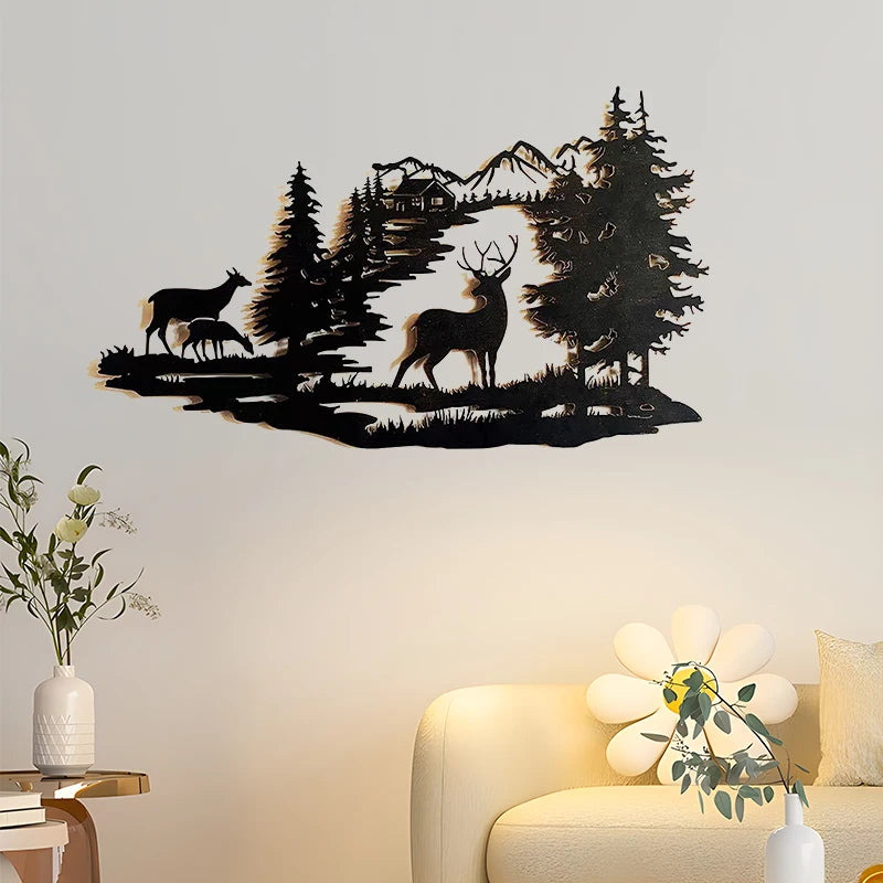 Exquisite Art Deco Deer Metal Wall Decoration Laser Cut Forest Animal Metal Art for Home Decor Hanging Metal Handicraft