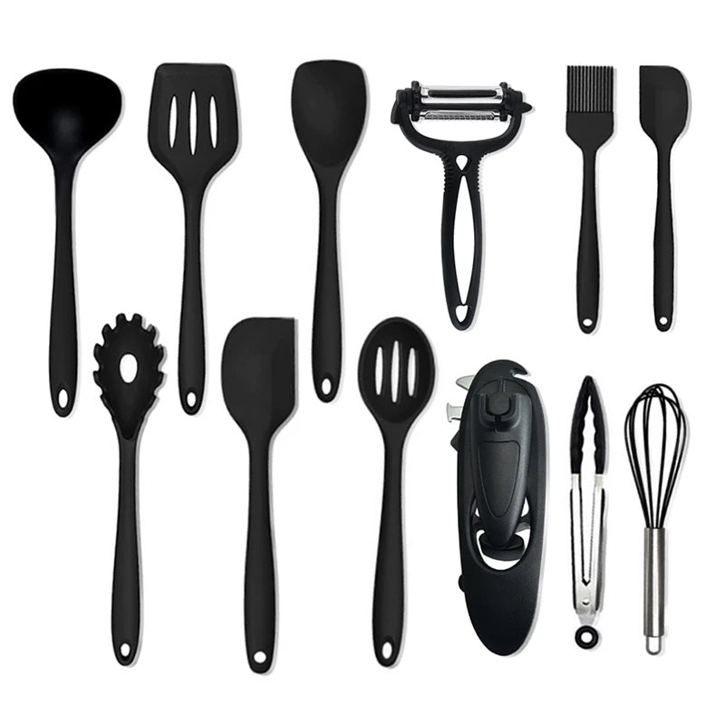 Home and Kitchen Gadgets Kitchen Utensils 12PCS with 10pcs Silicone Kitchen Utensil and 2pcs Kitchen Gadgets Can Opener Peeler