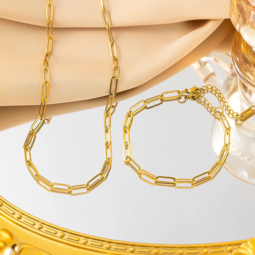 Non Tarnish Stainless Steel Gold Plated Paper Pin Clip Necklace Chains Fashion Jewelry with Zircon for Women and Men