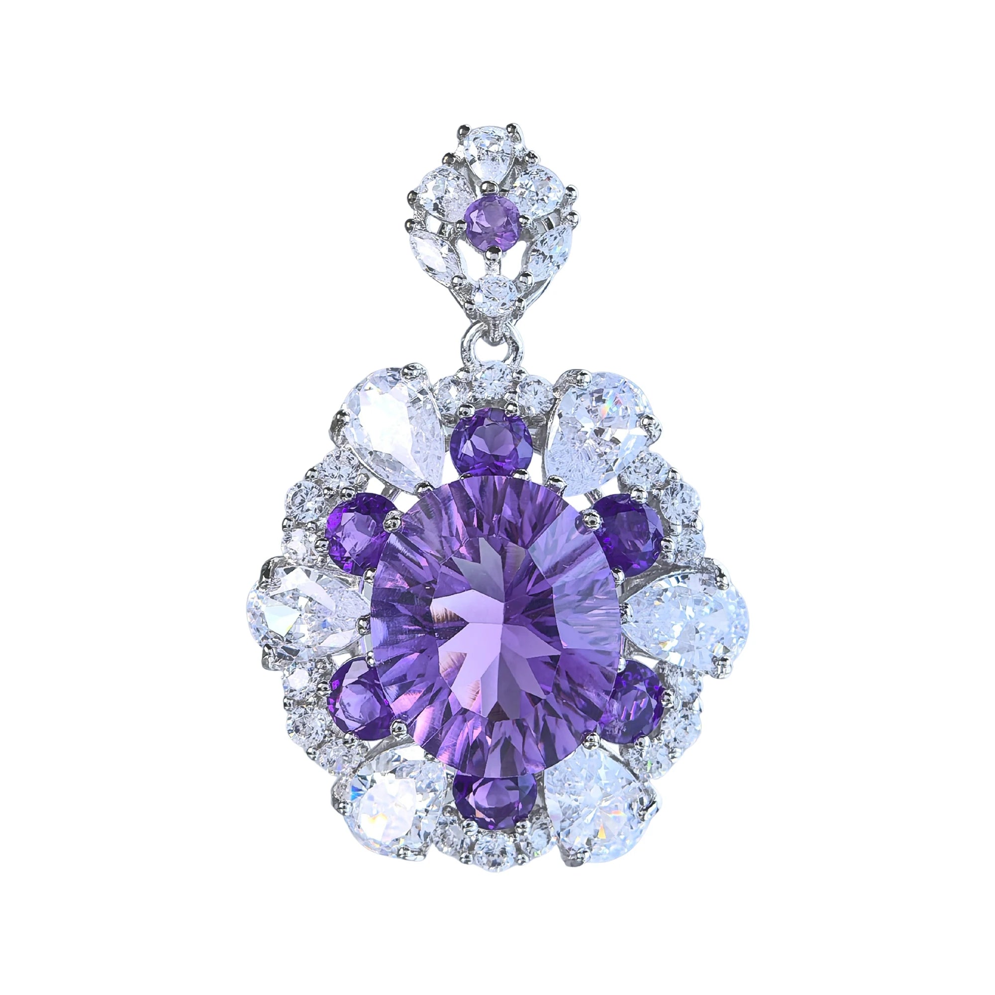 925 Sterling Silver Natural Amethyst Pendant for Women Dazzling Rhodium Plated Anniversary Gift Charm Pendants