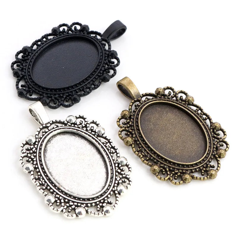 18x25mm Inner Size Antique Silver Plated/Bronze/Black Vintage Style Cameo Cabochon Base Setting Pendant Necklace Findings