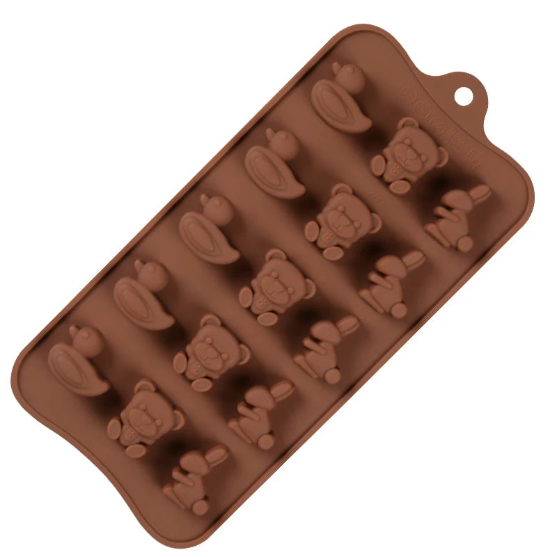 Silicone Chocolate Making Tools DIY for Kids Chocolate Molds Animal Designs 15 Cells Food Grade Material Baking Tools