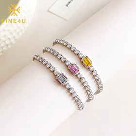 Hip Hop New Fashion Luxury Trendy Jewelry Cubic Zirconia Square Cz Zircon Diamond Tennis Bracelet