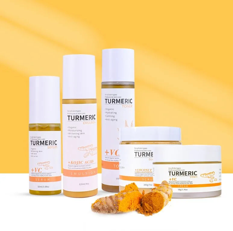 OEM Private Label Organic Turmeric Skin Care Set Anti Acne Face Whitening Vitamin c Serum Cream for Face Glowing