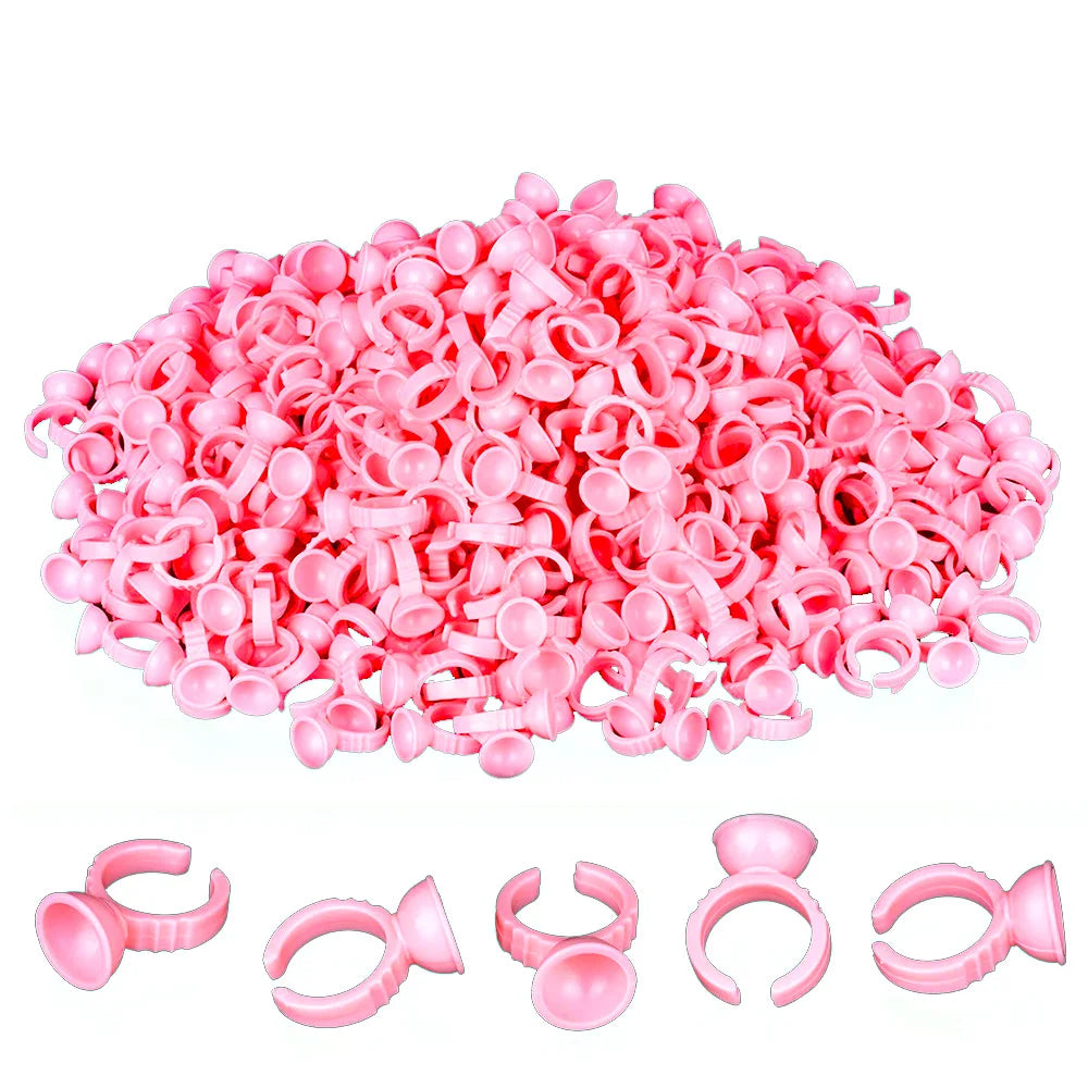 Disposable White/Pink Plastic Tattoo Pigment Ring Ink Cups Holder Tools Eyelash Extension Glue