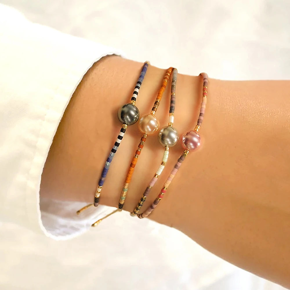 Go2boho's New Boho Design Tiny Shell Pearl String Bracelet Dainty Seed Miyuki Beaded Jewelry for Women Hand Chain Wholesale