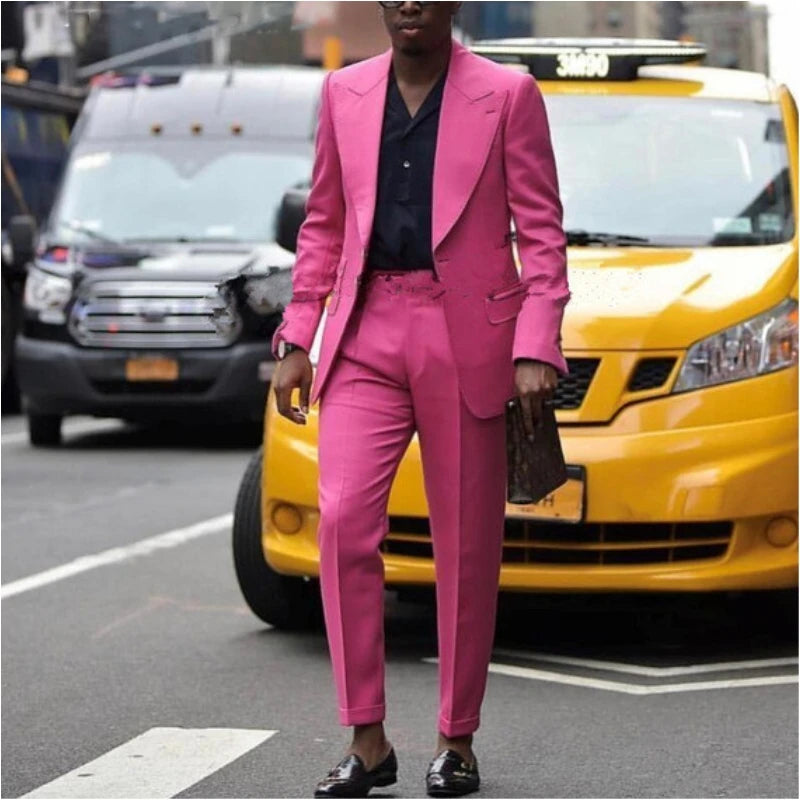 New Pink Men Suits Top  Lapel One Button Costume Homme Tuxedo Suits for Men 2021 Two Pieces for Gentleman Blazer Sets