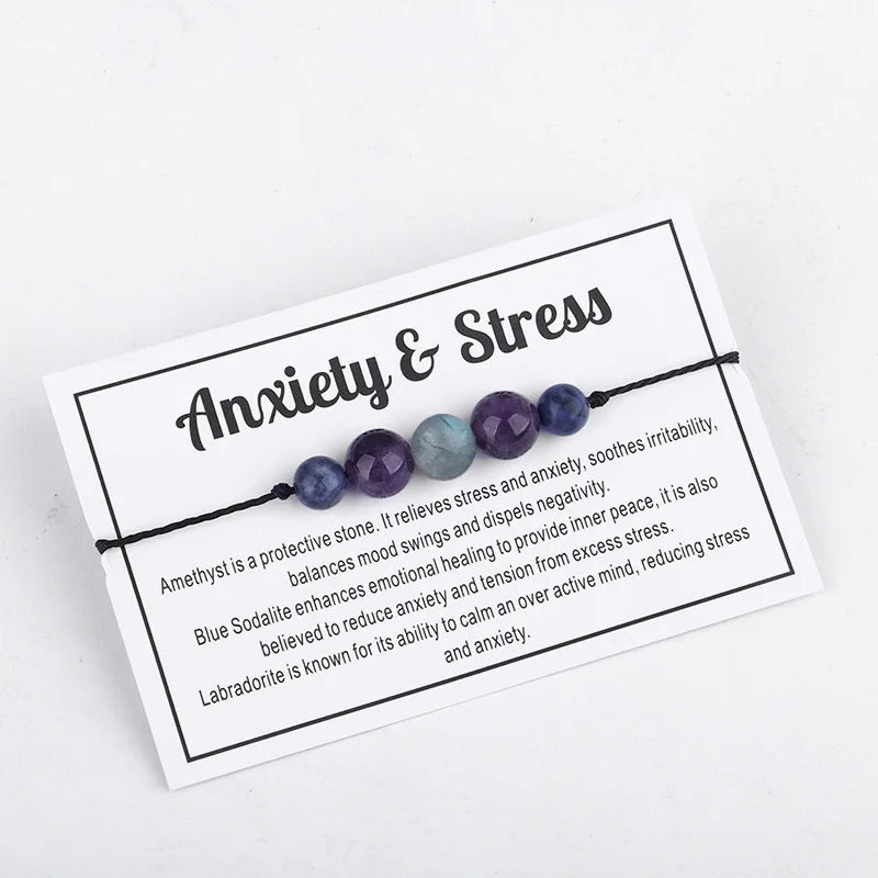 Gemstone Natural Stone Adjustable Braided Wax Rope Amethyst Stone Bracelet Healing Crystal Anxiety and Destress Bracelet