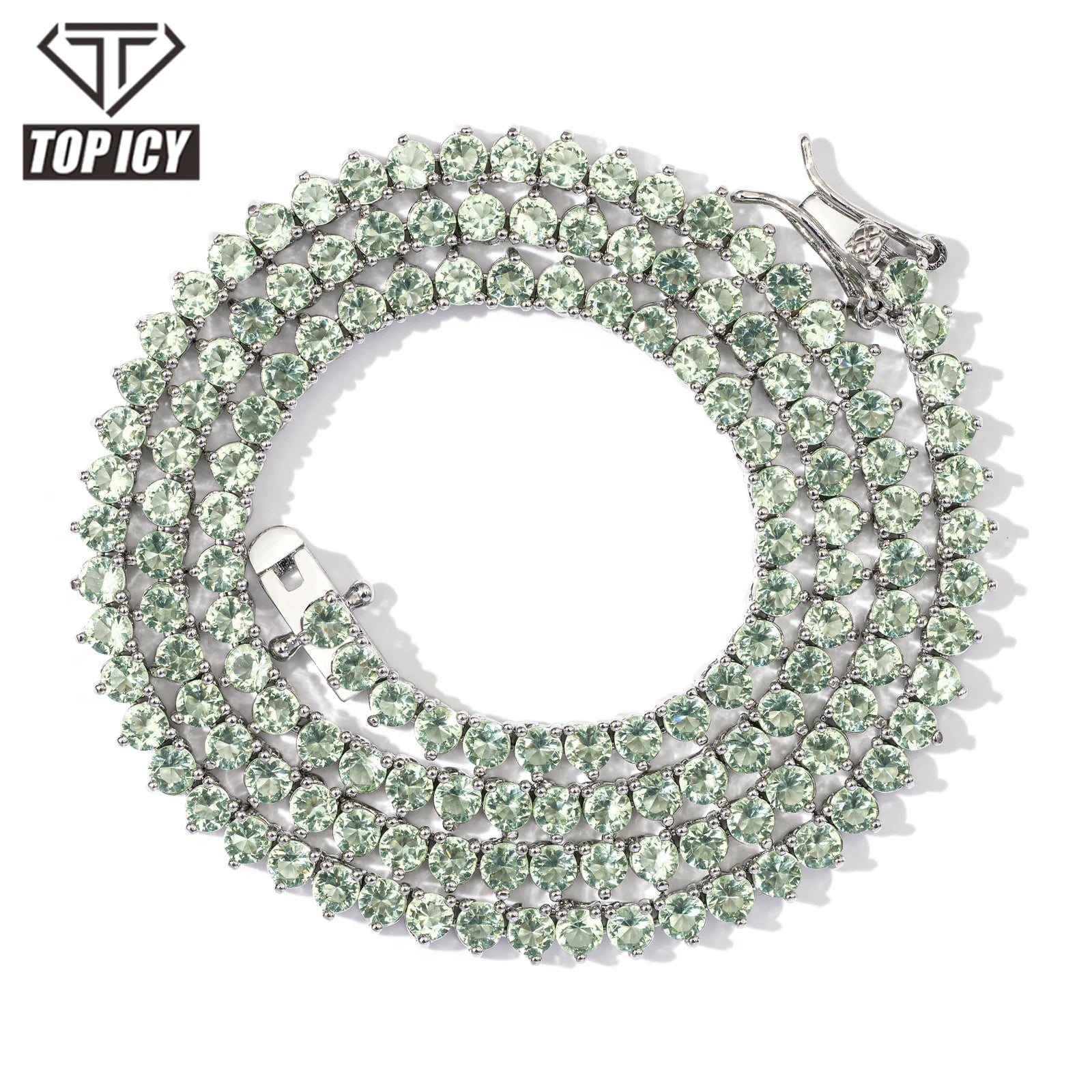 3mm Iced Out Apple Green Tennis Chain Women Fashion Jewelry Necklace Brass 18K Gold Plated 3A CZ Shiny Necklace Diamond Chain