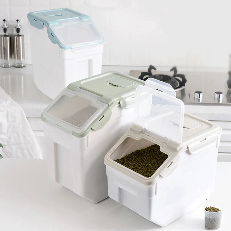 Wholesale Eco Friendly 10kg 15kg 25kg Plastic Dog Cat Birds Pat Food Flour Rice Storage Box Bin Bucket Container