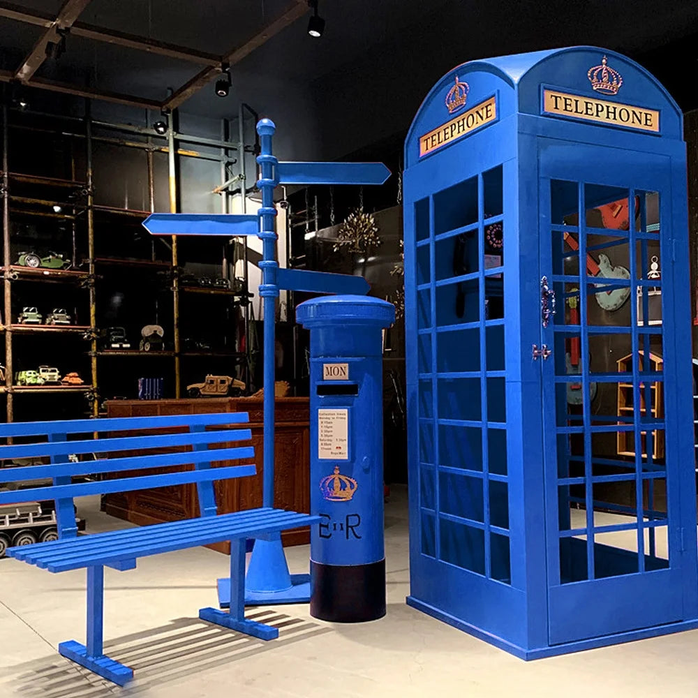 China Factory Supply Iron Metal Phone Box Retro Mailbox Vintage Telephone Booth for Garden Decoration