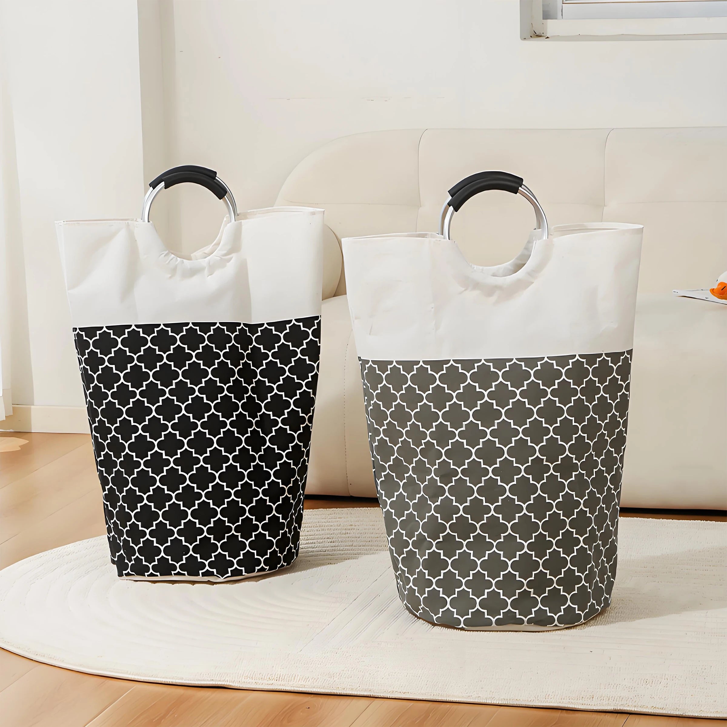 Large High-Capacity Foldable Laundry Basket with Metal Handle Lantern Flower Storage for Clothing Sorting Fabric Material