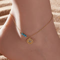 Bohemian S925 Sterling Silver Devil's Eye Diamonds Turquoise Beaded Anklet Female Summer Beach Foot Jewelry
