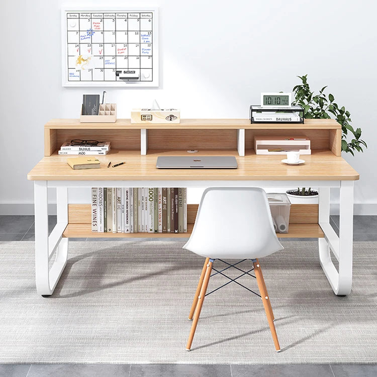 Modern Minimalist Desktop Desk Home Bedroom Study Desk U-leg with Storage Board with Bookcase