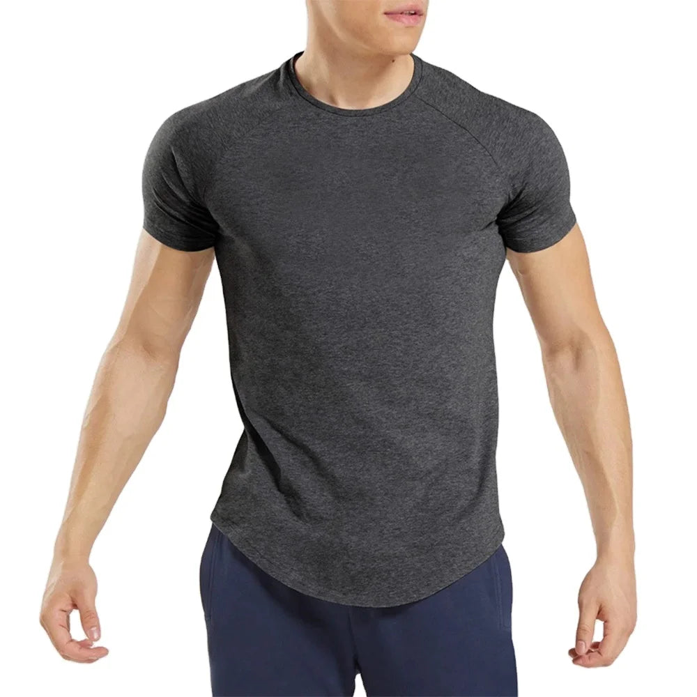 Hot Selling Custom Solid Color Regular Sleeve Quick Dry Breathable Athletic Training Sports Men's 100% Cotton 200g Casual
