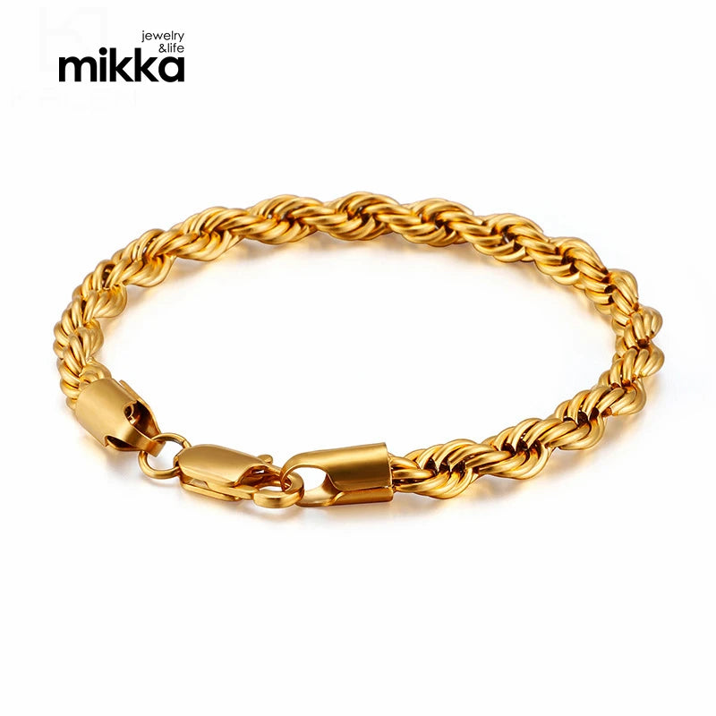 Fashion Hiphop 18k Gold Plated Stainless Steel Twist Rope Bracelets for Male Female Bracelets Jewelry