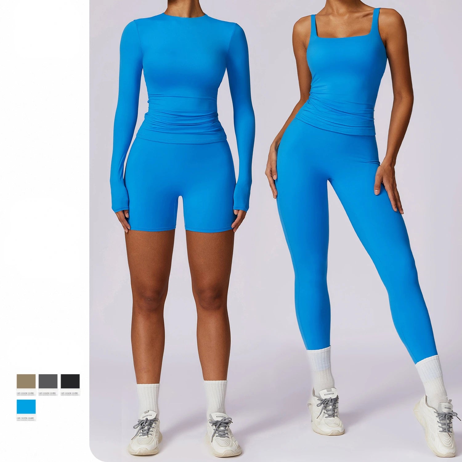 2024 Sport Gym Fitness Set-5 Pieces Breathable Yoga Leggings Pants & T Shirt Short & Long Sleeve Solid Pattern Yoga Sets