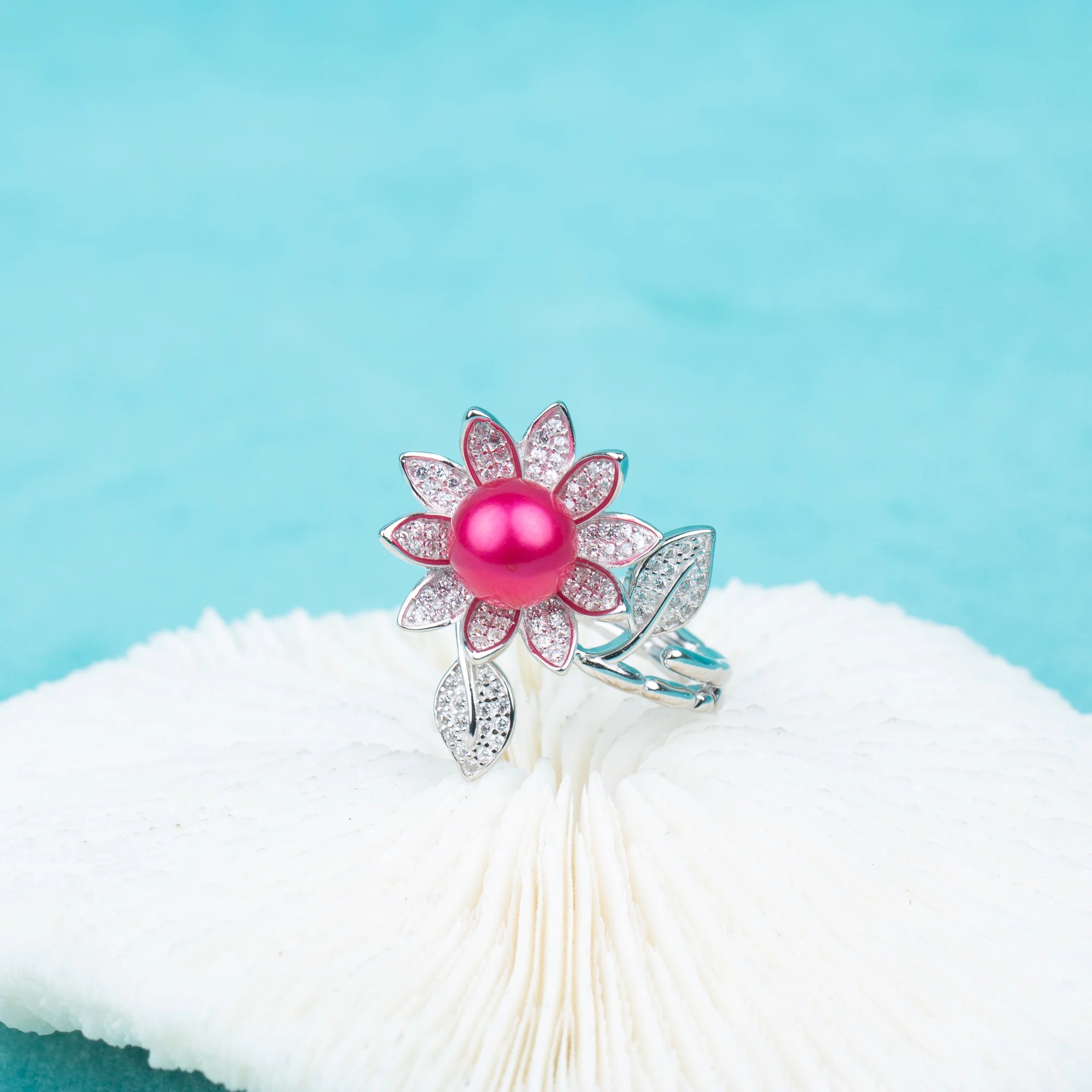 R030539 DIY 6-8mm Natural Freshwater Pearl Ring Accessory 925 Sterling Silver Adjustable Size Engagement Jewelry Ring for Women