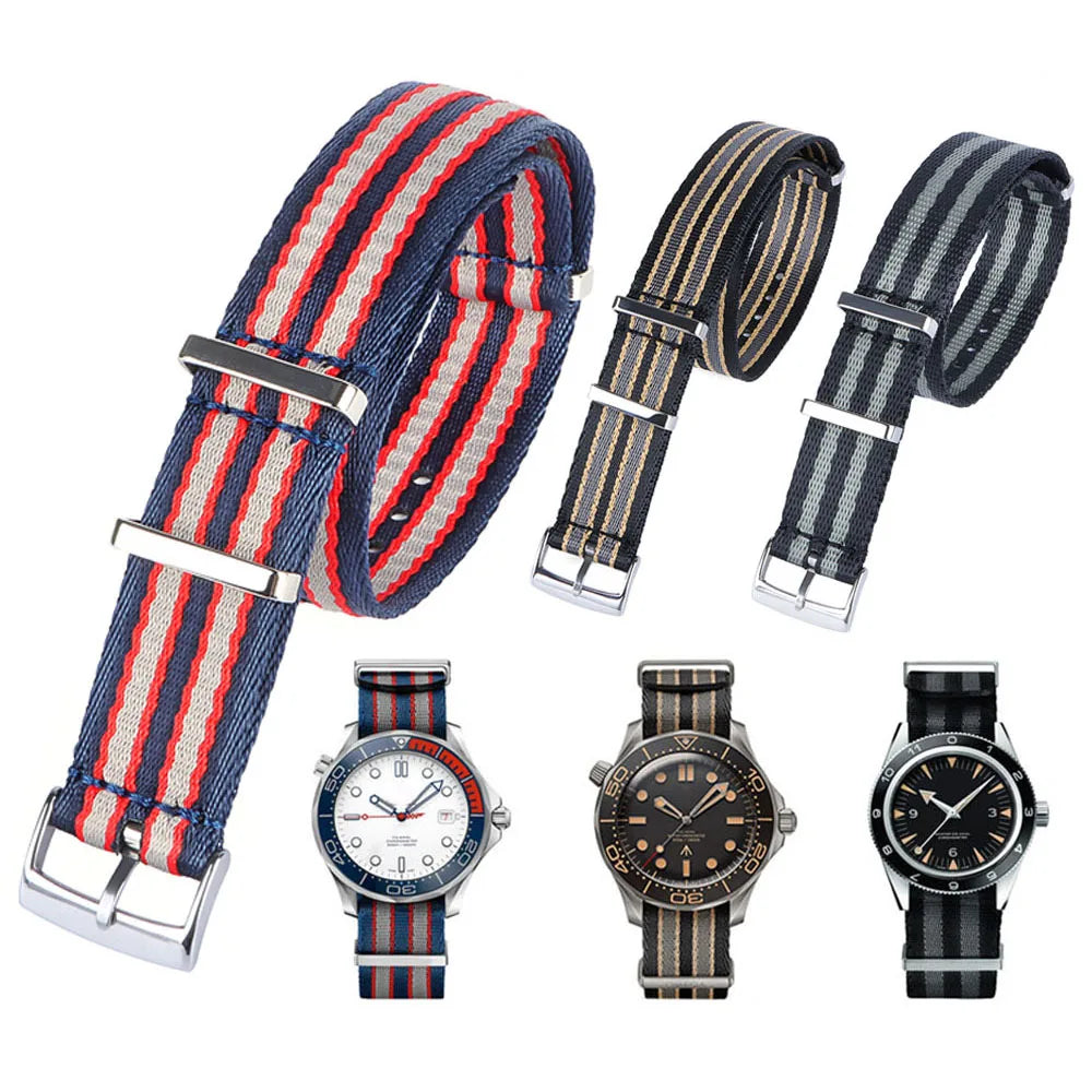 Adjustable 20mm Nylon Watch Band Business Casual Striped Fabric Nylon Watch Strap One Piece Beige Seatbelt Replacement