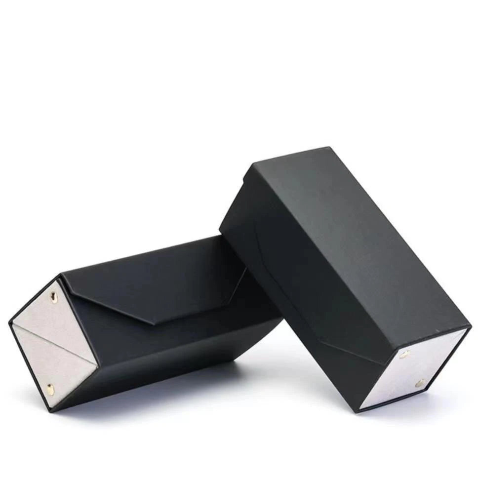 2025 Wholesale Packaging Handwork Leather Portable Glasses Case Double Folding Glasses Box Custom Eyeglass  Box