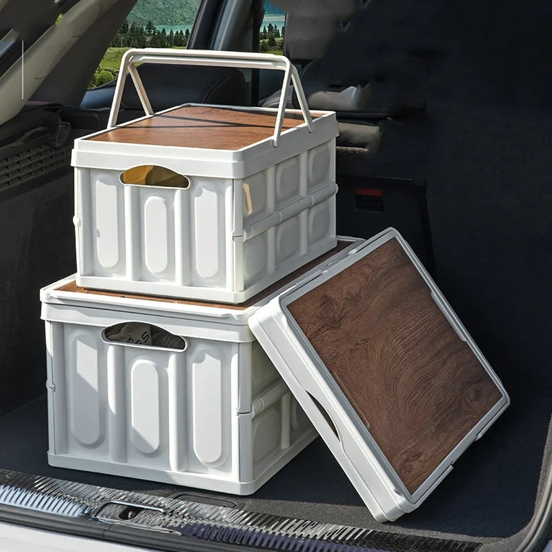 Outdoor Stall Camping Storage Box Camping Wooden Lid Storage Box Car Trunk Organizing Picnic Folding Box