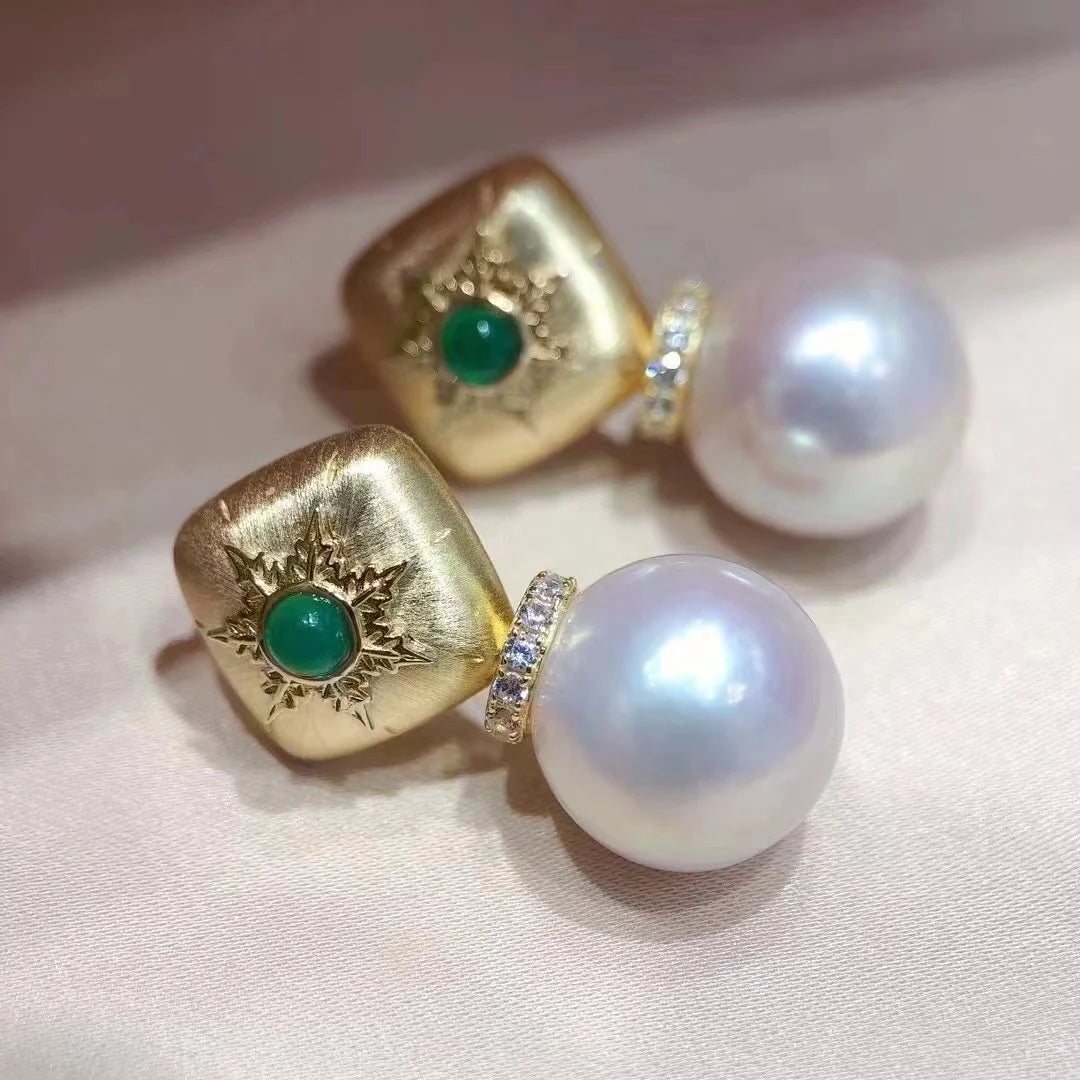 E1806 8-9mm DIY Natural Freshwater Pearl Charm Earrings Mounting Accessory 925 Sterling Silver Gold Plated  Jewelry for Women