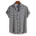 Summer Houndstooth Plaid Shirts for Men Hawaiian Short Sleeve Mens Social Dress Shirts Casual Beach Button up Blouse Men
