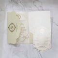 Custom Gold Foil Velvet Tri Folding Pocket Jacket for Wedding Invitation Cards Champagne Beige