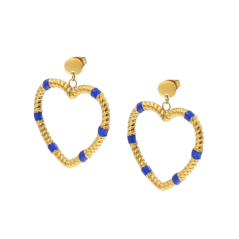 18k Gold Plated Stainless Steel Oil Drop Heart Round Oval Water Drop Shape Waterproof Geometric Round Stud Earrings