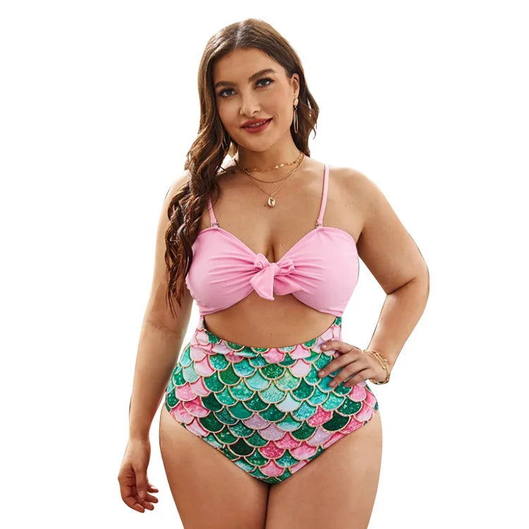 2021 New Plus Size Bikini Mermaid Print Tube Top Tankini Swimsuit