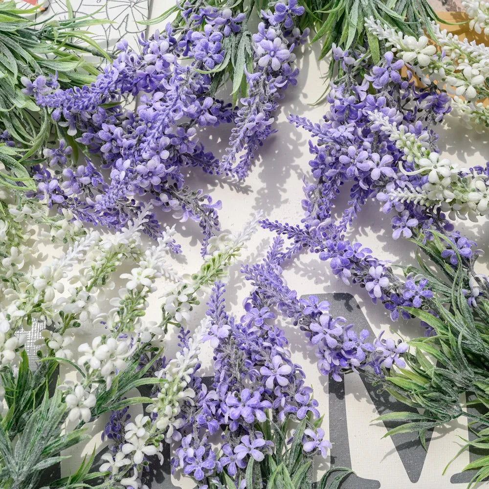 M805 Wholesale 7Forks Plastic Plants Artificial Flocked Lavender Bundle Flowers Bouquet for Home Table Centerpieces Arrangements