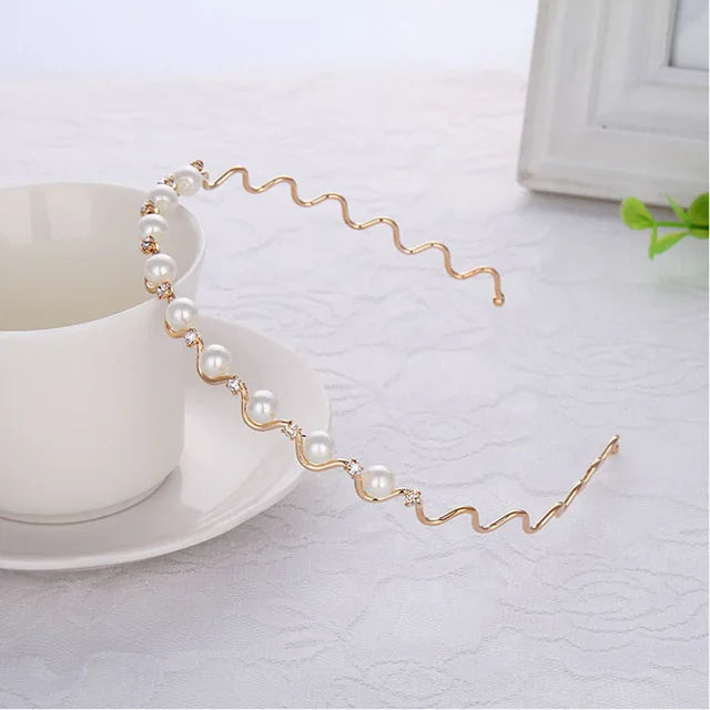 Crown Bride Tiara Rhinestone Hairband Handmade Wedding Headband for Women Hair Band Head Accessories Peal Crystal 2 Piece CN;ZHE
