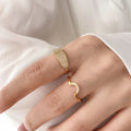 Waterproof 18K Gold Plated Stainless Steel Jewelry Gift Charm White Cubic Zirconia Thin Rings for Women