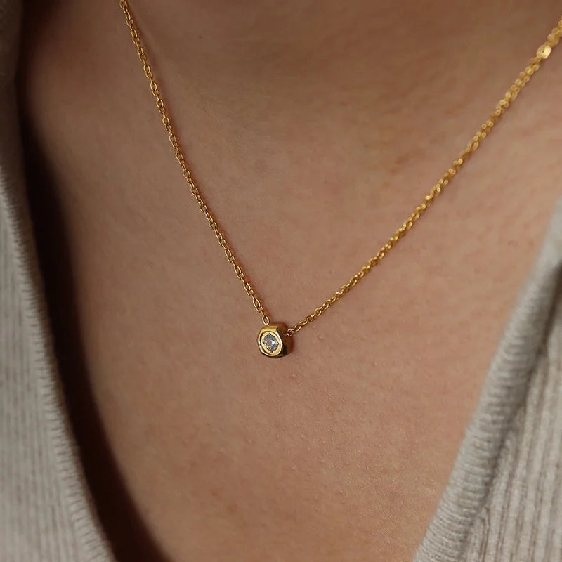 Minimalist Trendy Geometric Zircon Fashion Jewelry Shiny White CZ Gold Plated Stainless Steel Waterproof Wholesale Wedding