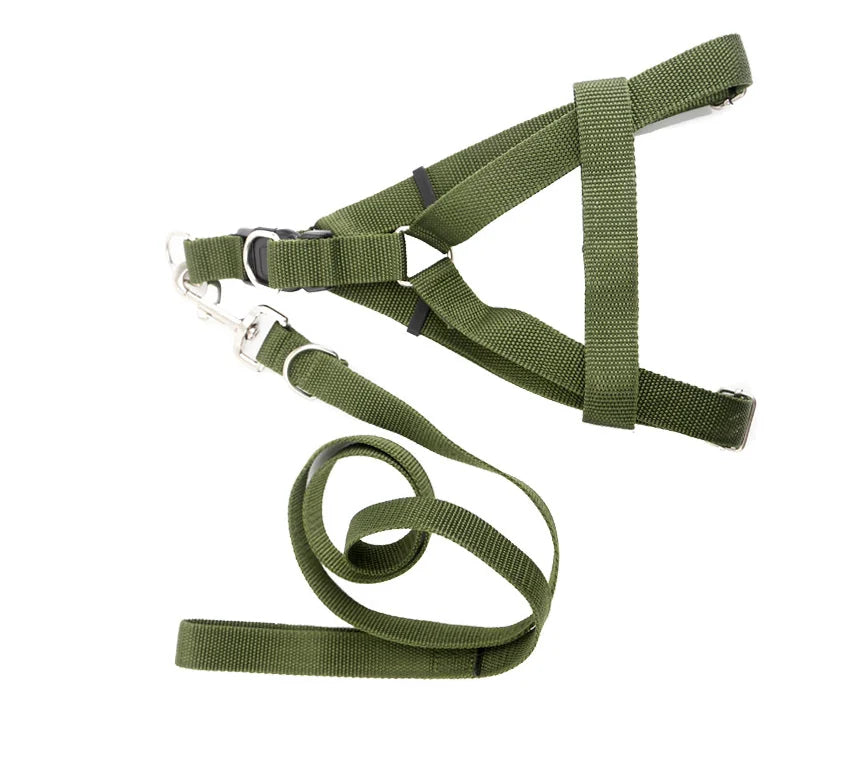 Stocked Army Green Large Training Nylon Dog Pet Leash Harness Set